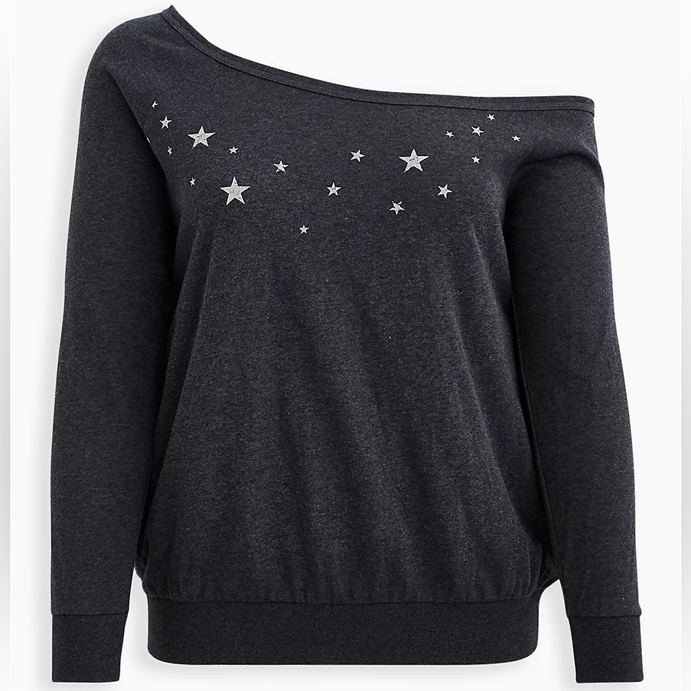 TORRID CHARCOAL GREY TIGER OFF SHOULDER SWEATSHIRT Size 2
